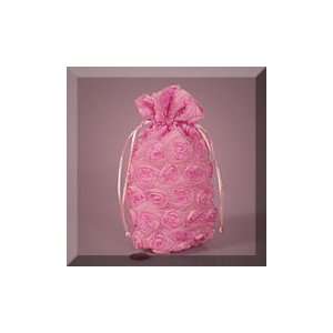  12ea   3 1/8 X 7 Pink Rosebud Fabric Bag