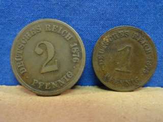   Pfennig, 1876F 5 Pfennig, 1876A 2 Pfennig, and a 1875E 1 Pfennig Coins