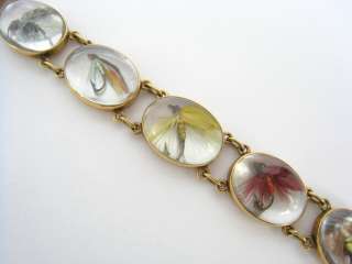 1940s Crystal Insect Fly Fishing 14K Gold Bracelet  