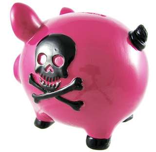 Pink Pirate Pig Black Skull Crossbones Piggy Bank  