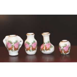    Set of 4 Miniature Rose Floral Porcelain Vases Toys & Games