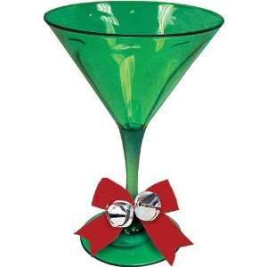  Green Plastic 6oz Martini Glass with Jingle Bell 