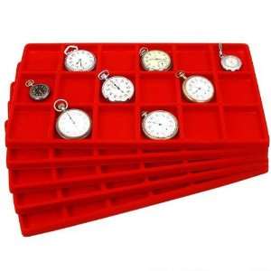  5 Red 18 Slot Jewelry Coin Display Travel Tray Inserts 