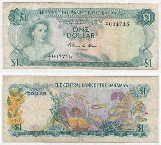 BAHAMAS QUEEN ELIZABETH II ONE DOLLAR L.1974 P.35b #7  