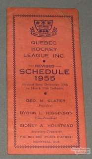 Original 1955 Quebec Hockey League Official Schedule  