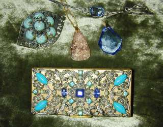 CZECH VTG ANTIQUE LOT OF ENAMEL GLASS CRYSTAL NECKLACES BROOCHES 