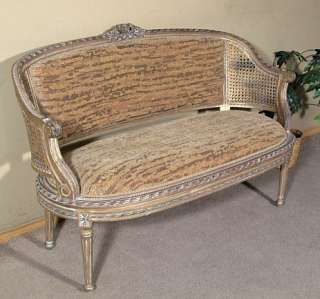   Antiqued Gold Traditional Upholstered SOFA COUCH w/ Rattan e714a