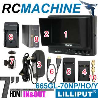 Lilliput 7665HO HDMI In & Out Monitor+6600mAh battery+hot shoe stand 