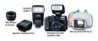 Optional accessories including Speedlite flashes, underwater housing 