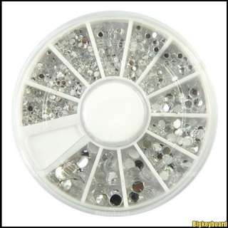   Gems 6 Size Clear Round Glitter Nail Art Rhinestones Wheel  