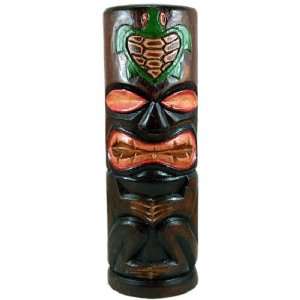    Carved Round Tiki Statue with Painted Honu (Turtle)