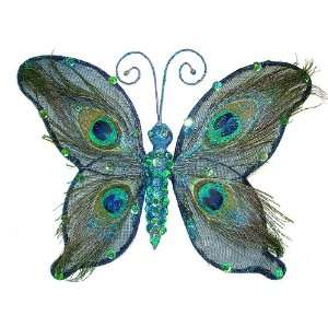  Peacock Butterfly Clip With Feathers Christmas Ornament 9 