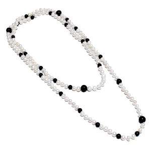    9 10mm Classic Pearl/ Onyx Necklace Necklace, 56inches Jewelry