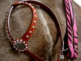BRIDLE WESTERN LEATHER HEADSTALL REINS PINK ZEBRA TACK  