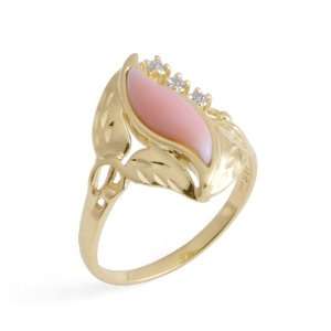 Pink Coral Paradise Ring with Diamonds in 14K Yellow Gold 