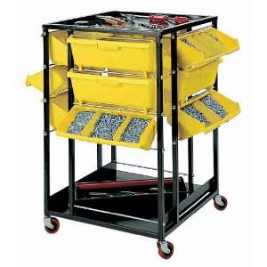  Bin Trolley System Unit with 12 Plastic Yellow Bins and Bottom Shelf 