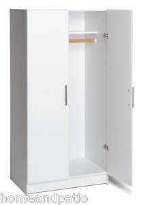 New 32W White Wardrobe Closet Cabinet with Rod & Shelf  