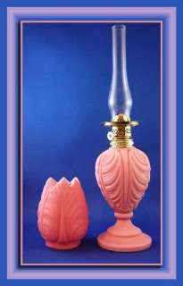 RARE Antique Pink Satin Embossed Mini Oil Lamp, S2 453  1st one 
