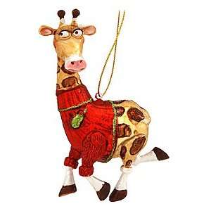  Giraffe In Red Sweater Glass Ornament