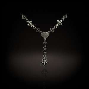   Harley Davidson Fleur de lis Triple Drop Stainless Steel Link Necklace