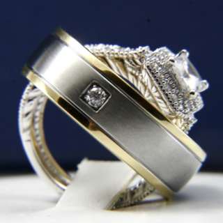   and Sterling Silver Engagement Wedding Bridal Band Ring Set