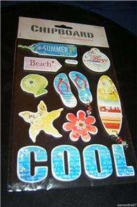 Beach Chipboard stickers surfboard, flip flops ect  