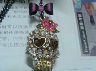 1pcs Newly Sweet Bow Crystal Skull Enamel Rose Flower Necklace X15 