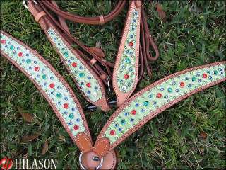 WESTERN TACK OSTRICH LEATHER BRIDLE BREAST COLLAR SET WITH REINS