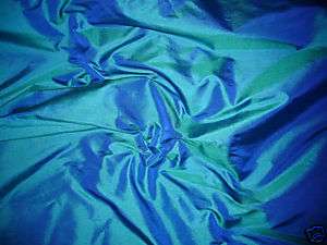 GREEN COBALT BLUE 100% SILK TAFFETA FABRIC DRESS CURTAI  