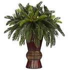   29 TALL LARGE ARTIFICIAL SILK FAKE CYCAS PALM PLANT w/ BAMBOO VASE