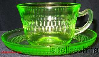   Glass Roulette Green Teacup and Saucer Depression Glass Tea Cup  