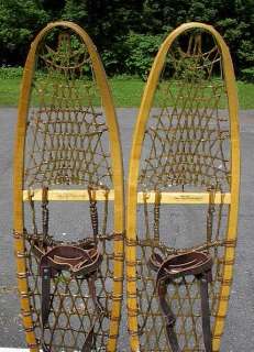 NEW Snowshoes 56x10 with Leather Bindings Wooden Frame Rawhide Webbing 