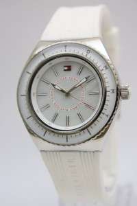 New Tommy Hilfiger Women Pearl Dial White Rubber Watch 40mm 1781006 