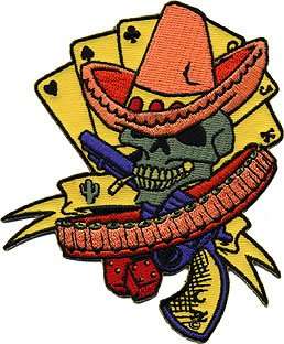   Dan Collins Skull Poker Bandito Embroidered iron on Patch Clothing