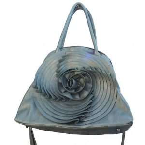   Flower Leatherette Shoulder Handbag with Shortand Long Straps in Blue