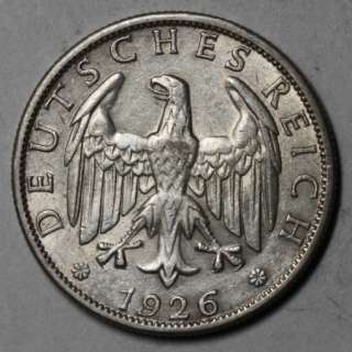 1926 J XF German silver 2 mark (Weimar Republic HAMBURG MINT)  