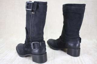 Vera Wang Lavender Ula Leather biker boots size 6.5 Black $425 Buckled 