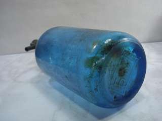 1920s ANTIQUE BLUE GLASS SODA SELTZER SYPHON BOTTLE  