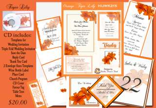 Delux Orange Tiger Lily Wedding Invitation Kit on CD  