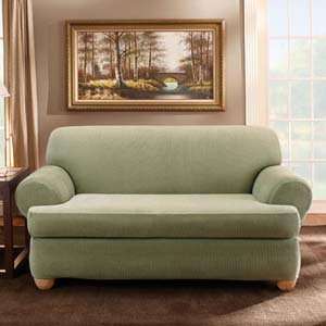   Sage Stretch Stripe 2 Piece T Cushion Loveseat Cover