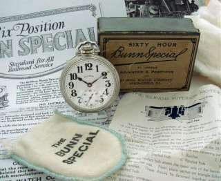 Illinois Bunn Special 60h RR Pocket Watch w Original Box, Bag, Papers 
