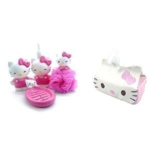   Hello Kitty Bath Holder/dish/sponge Set+ a Tissue Box 
