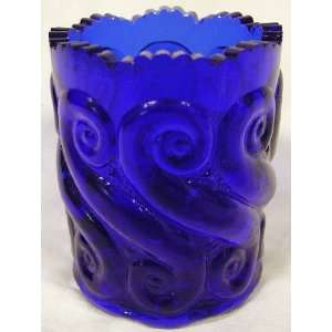   Repeating  S  Cobalt Blue Glass Toothpick Holder 