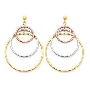  14k Gold Tri color Circle Dangle Post Earrings Jewelry
