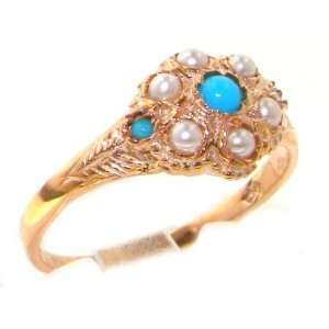  Luxury 9K Rose Gold Womens Turquoise & Pearl Vintage Style 