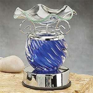  Blue Spiral Glass Collectible Electric Oil Burner Warmer 