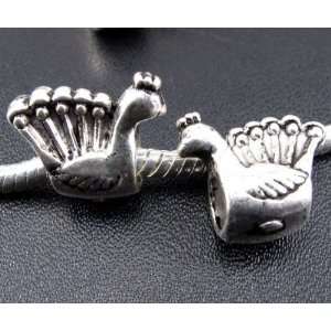  Peacock Antique Silver Charm Bead for Bracelet or Necklace 
