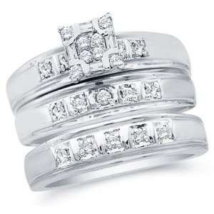 Hers Trio Three Ring Bridal Matching Engagement Wedding Ring Band Set 