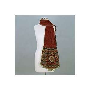  NOVICA Wool scarf, Red Romance